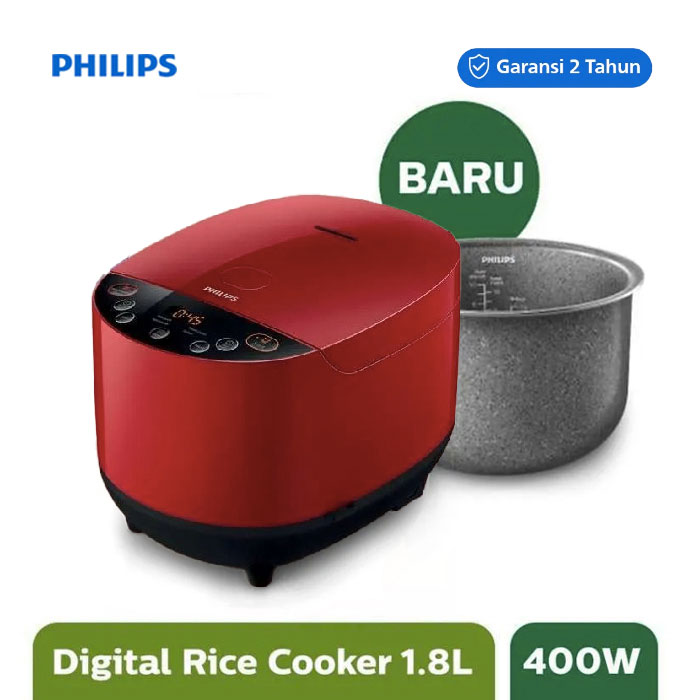Philips Fuzzy Logic Rice Cooker 1.8 Liter - HD4515/29 - Merah